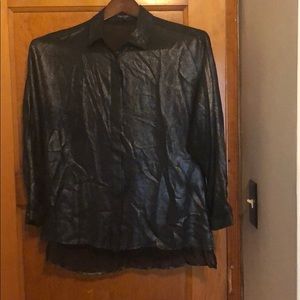 Express Black iridescent high-Lo button down shirt